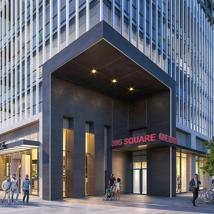 Render of the entrance to Condominiums at Square One District