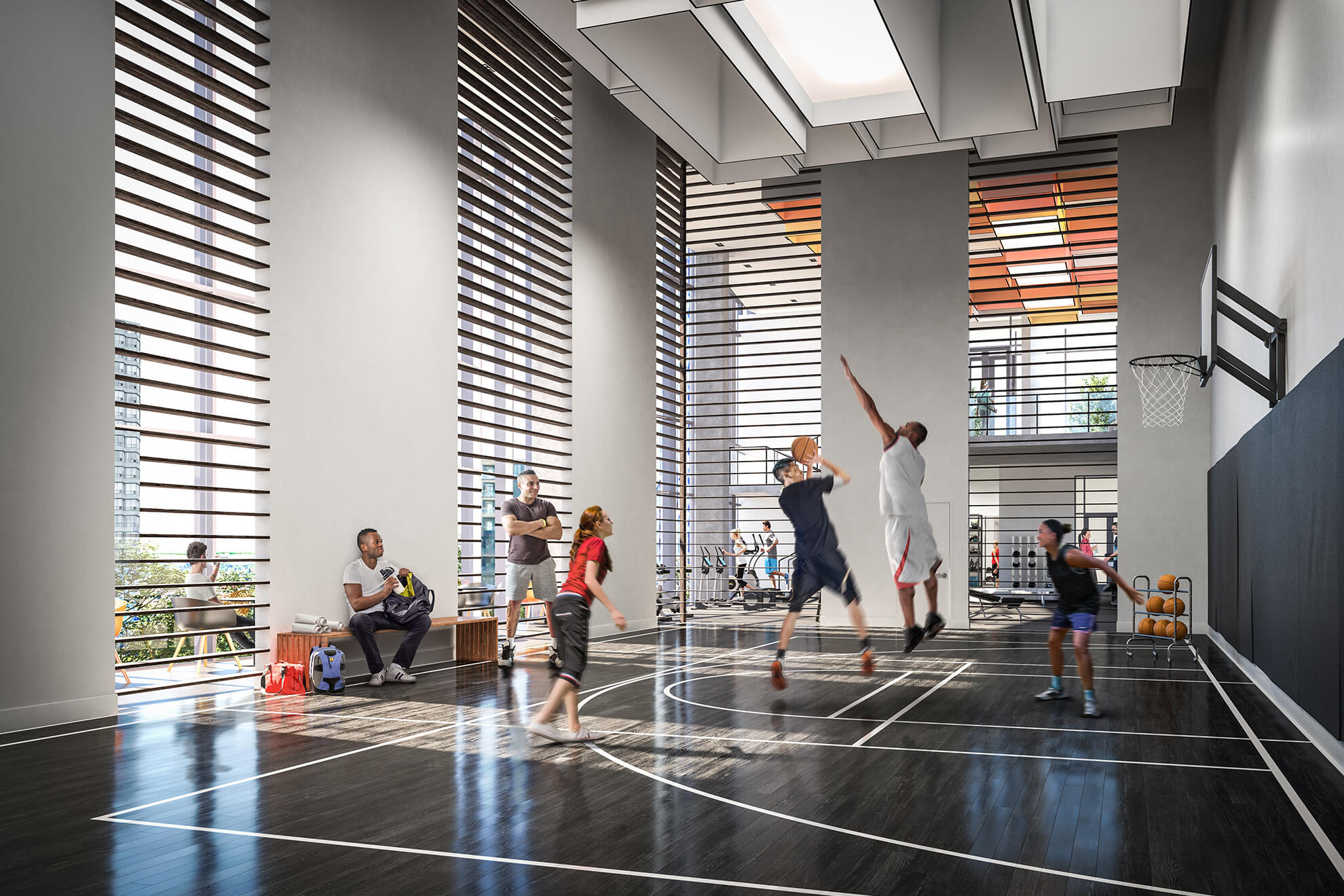 Wesley Tower Gym Rendering - men playing basketball