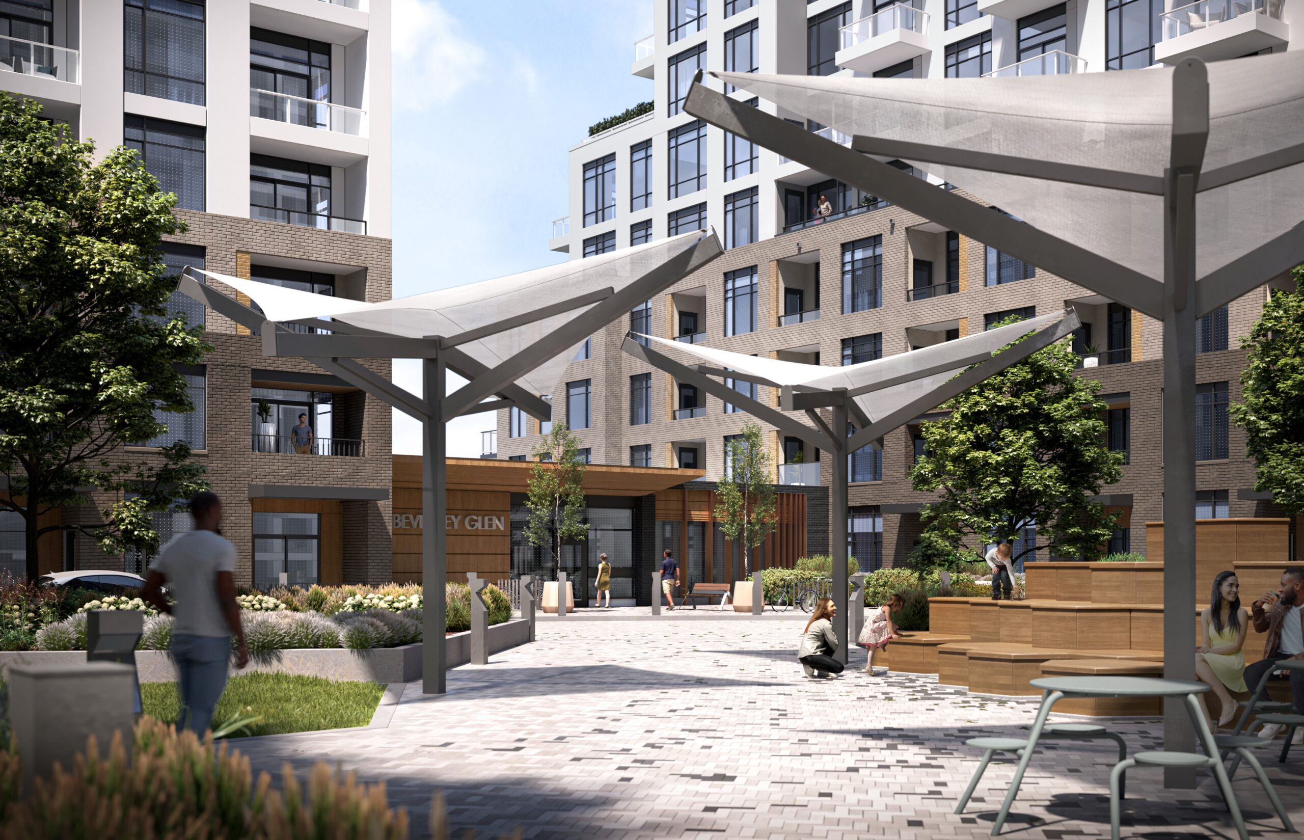 NORM-LI_210401_EXT_Courtyard_VF Digital render of the courtyard between the towers